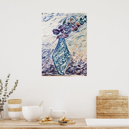 Classy Textured Floral Vase Illustration Poster (Keuken)