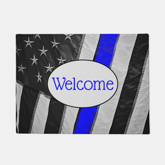 Classy Thin Blue Line American Flag Welkom Deurmat (Voorkant)