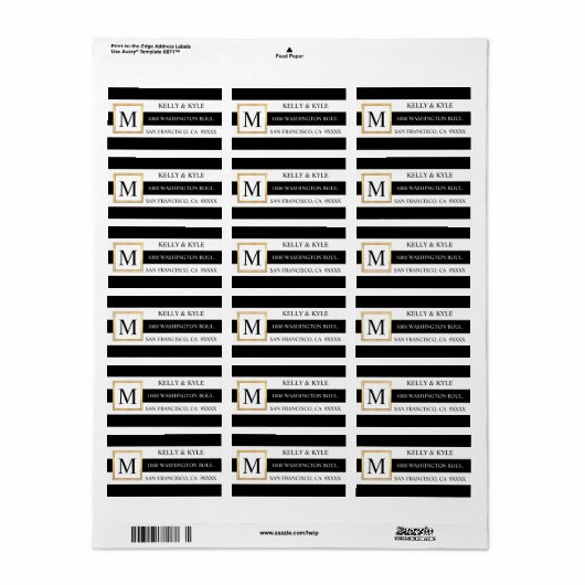 Classy Trendy Zwart Wit Strepen Monogram Bruiloft Etiket (Full Sheet)