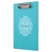 Classy Turquoise Blue Quatrefoil Monogram en naam Klembord (Links)