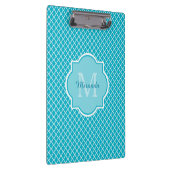 Classy Turquoise Blue Quatrefoil Monogram en naam Klembord (Rechts)