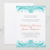 Classy Turquoise en Coral Wedding Invitations Kaart (Voorkant / Achterkant)