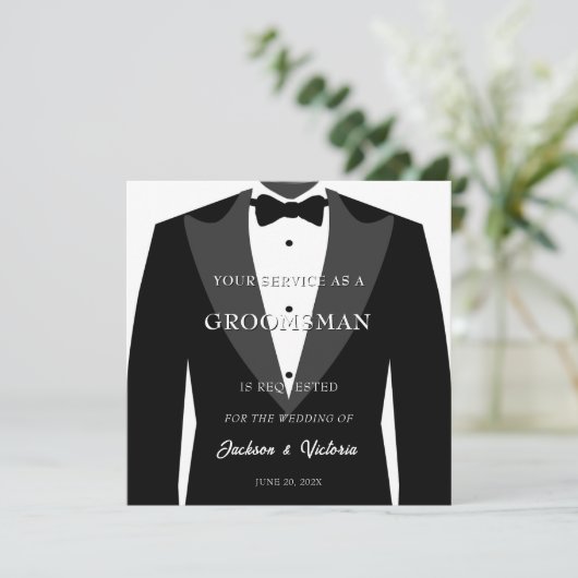 Classy Tuxedo Groomsman Kaart (Staand voorkant)
