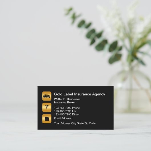 Classy Verzekeringsagent Gouden Toon Ontwerp Visitekaartje (Staand voorkant)