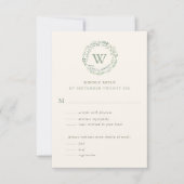Classy Waterverf Greenery Wreath Monogram w Meal RSVP Kaartje (Voorkant)
