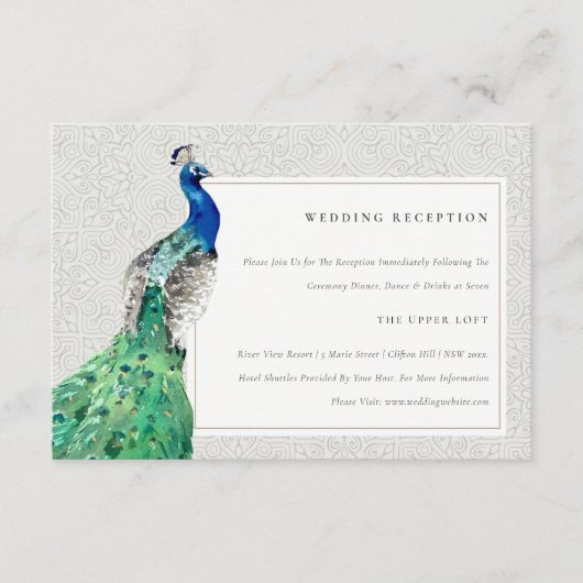 Classy  Waterverf Peacock Weddenschap Informatiekaartje (Voorkant)