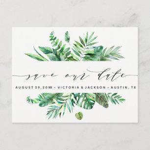 Classy Waterverf Tropische Bladeren Save Our Date  Aankondigingskaart