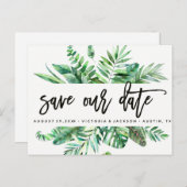 Classy Waterverf Tropische Bladeren Save Our Date  Aankondigingskaart (Voorkant / Achterkant)