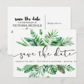 Classy Waterverf Tropische bladeren slaan de datum Aankondigingskaart (Voorkant / Achterkant)