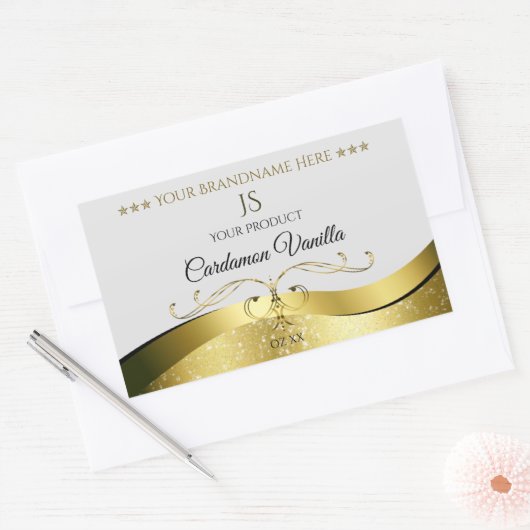 Classy Wavy Gold Décor Clair gris Étiquette (Enveloppe)