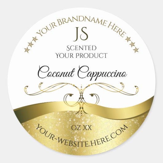 Classy Wavy Gold Decor Licht Wit Monogram Label (Voorkant)