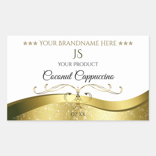 Classy Wavy Gold Decor Licht Wit Monogram Label (Voorkant)