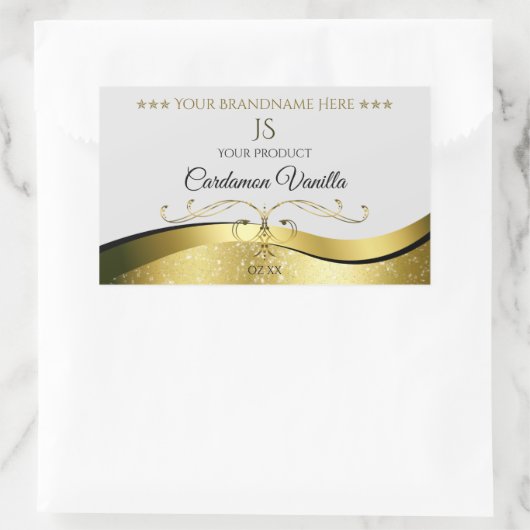 Classy Wavy Gold Decor Lichtgrijs Monogram Label (Tas)