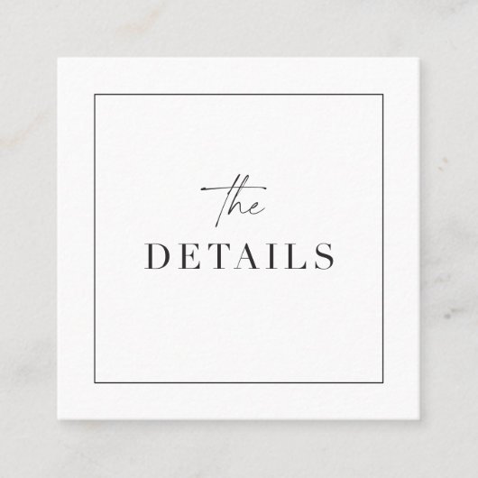 Classy Wedding Details Enclosure Scan QR Code Kaar Vierkante Visitekaartje (Voorkant)