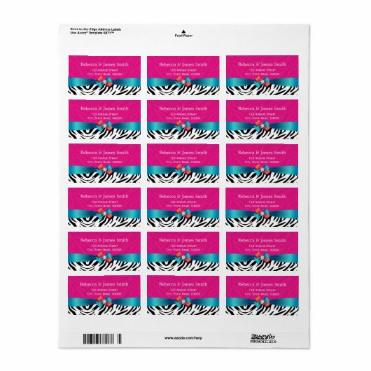 Classy Wedding Hot Pink Zebra Print Etiket (Full Sheet)