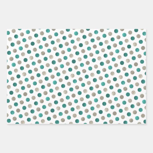 Classy White Blauwgroen en Silver Polka Dots Moder Inpakpapier Vel (Voorkant 2)
