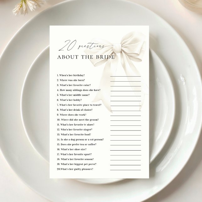 Classy White Bow 20 vragen over het bruidsspel (Creator heeft geüpload)