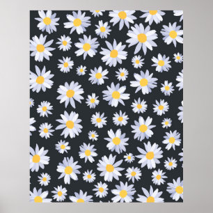 Classy White Daisy Flowers Botanical Gray design Poster