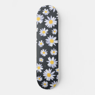 Classy White Daisy Flowers Botanical Gray design Skateboard