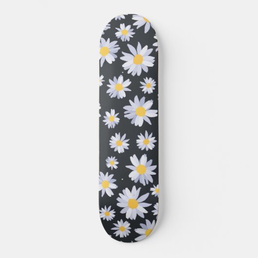 Classy White Daisy Flowers Botanical Gray design Skateboard (Voorkant)