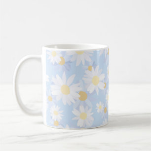 Classy White Daisy Flowers botanisch blauw ontwerp Koffiemok