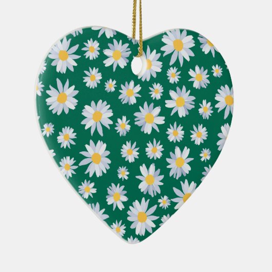 Classy White Daisy Flowers Botanisch Groen design Keramisch Ornament (Rechts)