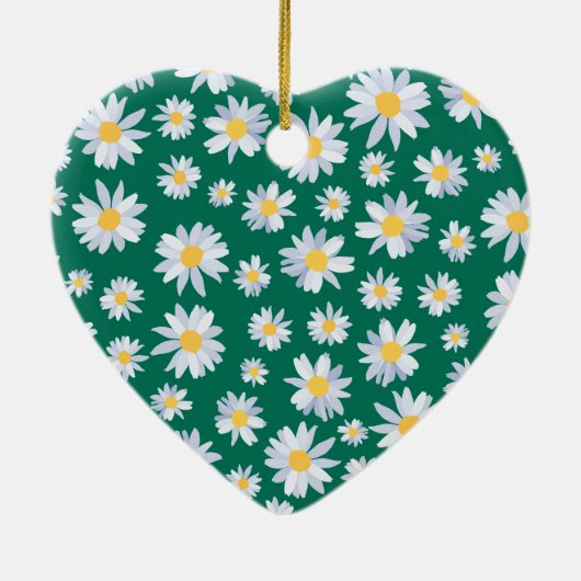 Classy White Daisy Flowers Botanisch Groen design Keramisch Ornament (Achterkant)
