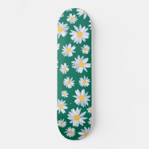 Classy White Daisy Flowers Botanisch Groen design Skateboard