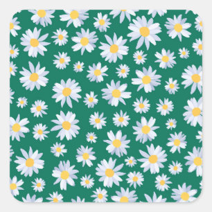 Classy White Daisy Flowers Botanisch Groen design Vierkante Sticker