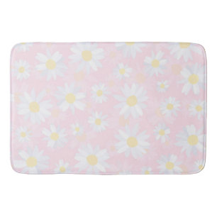 Classy White Daisy Flowers botanisch roze design Badmat