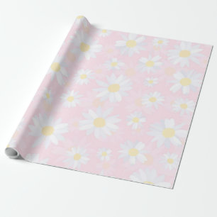 Classy White Daisy Flowers botanisch roze design Cadeaupapier