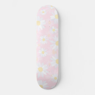 Classy White Daisy Flowers botanisch roze design Skateboard