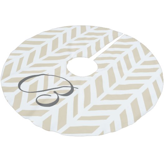 Classy White en Beige Herringbone Family Initiaal Kerstboom Rok (Gekanteld)