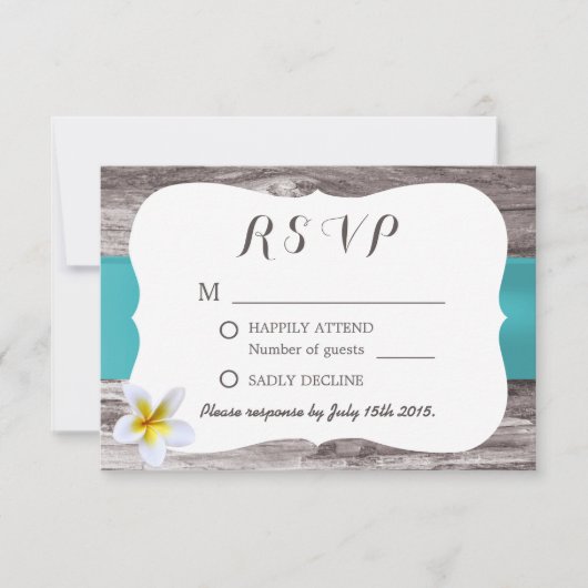 Classy White Frangipani Blue Wedding RSVP (Voorkant)