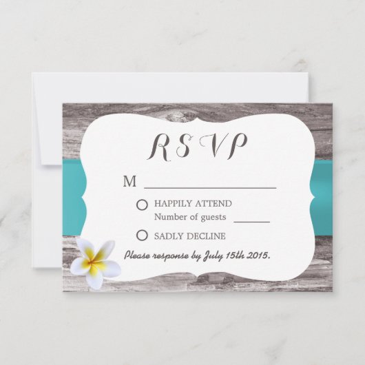 Classy White Frangipani Blue Wedding RSVP Kaartje (Voorkant)