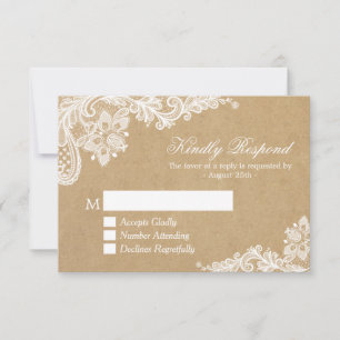Classy White Lace in Kraft Wedding RSVP Antwoord