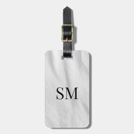 Classy White Leather Monogram Initiaal Bagagelabel (Voorkant verticaal)