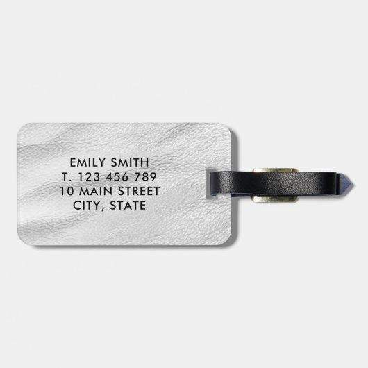 Classy White Leather Monogram Initiaal Bagagelabel (Achterkant horizontaal)