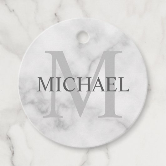 Classy White Marble - gepersonaliseerd monogram en Bedankjes Labels (Voorkant)
