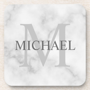 Classy White Marble - gepersonaliseerd monogram en Bier Onderzetter