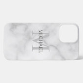 Classy White Marble - gepersonaliseerd monogram en iPhone Hoesje (Achterkant horizontaal)