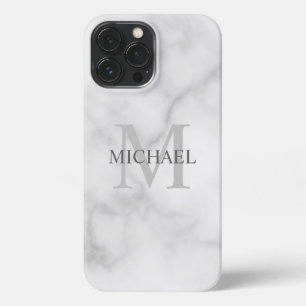 Classy White Marble - gepersonaliseerd monogram en iPhone 13 Pro Max Hoesje