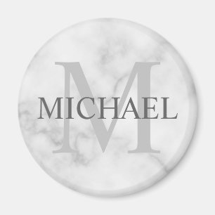 Classy White Marble - gepersonaliseerd monogram en Magneet