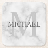 Classy White Marble - gepersonaliseerd monogram en Vierkante Kartonnen Onderzetter (Voorkant)