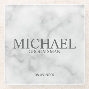Classy White Marble Personalized Groomsmen Glazen Onderzetter