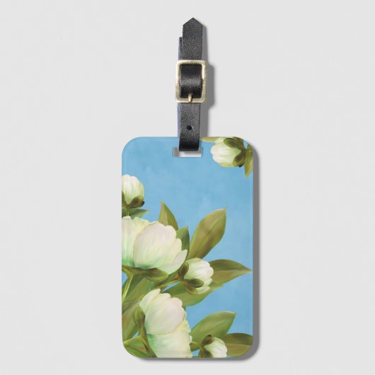 Classy White Peonies Floral Bouquet Bagagelabel (Voorkant (verticaal))