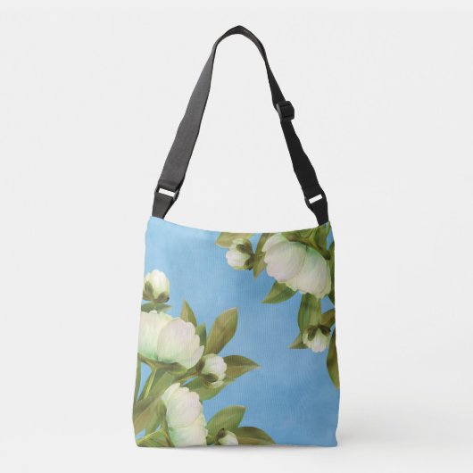 Classy White Peonies Floral Bouquet Crossbody Tas (Voorkant)