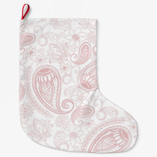 Classy White Rose Gold Glitter Paisley Floral Grote Kerstsok