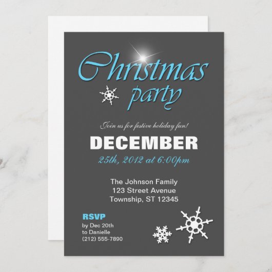 Classy Winter Blue Christmas Party Invitations (Devant / Derrière)