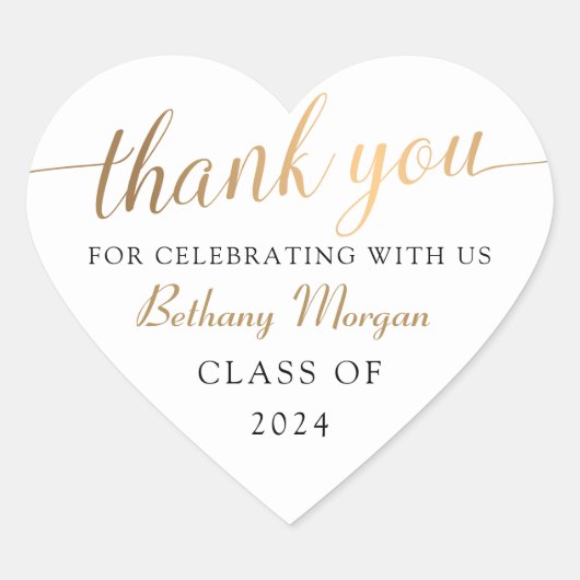 Classy Wit & Goud Afstuderen Dank u Hart Sticker (Voorkant)